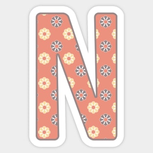 MONOGRAM LETTER N PINK FLORAL TYPOGRAPHY DESIGN Sticker